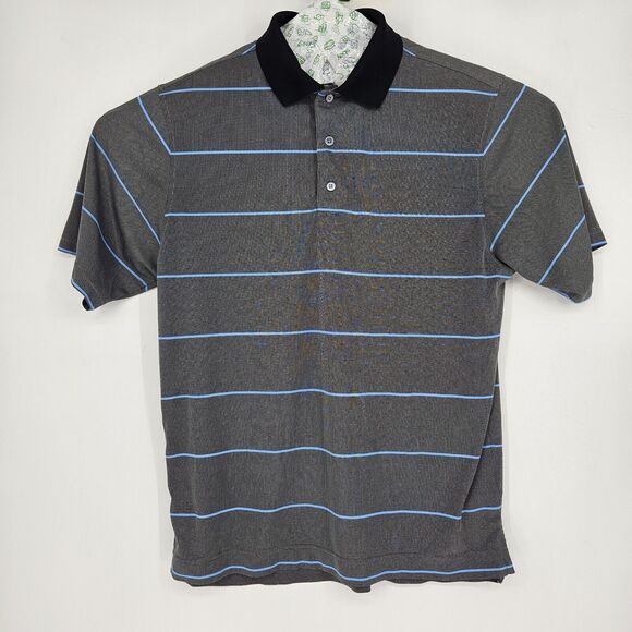 Footjoy FJ Shirt Mens Large Polo Performance Gray Blue Striped Short Sleeve L - Picture 1 of 11